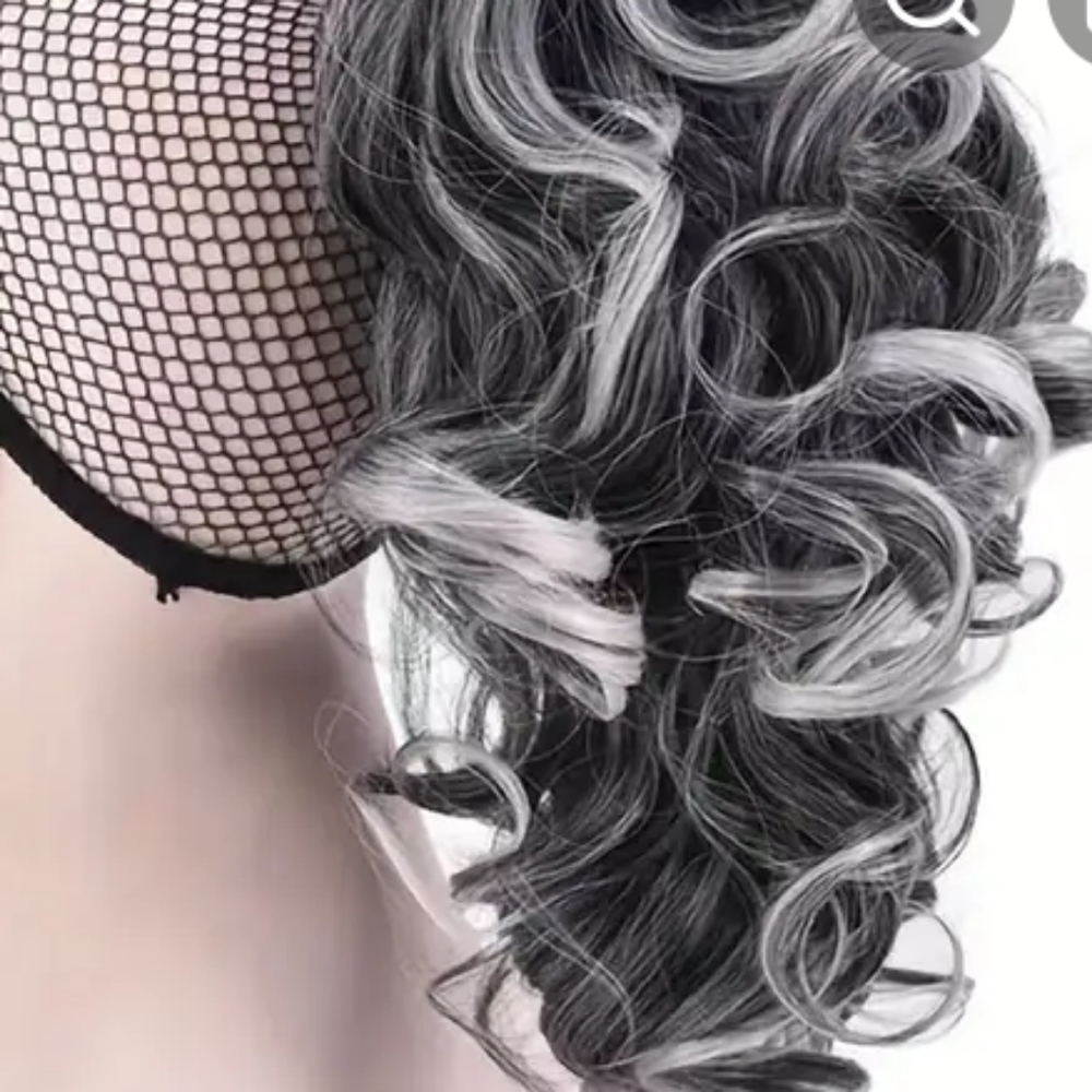 Gourgous black & gray claw clamp long thick wavy pony tail